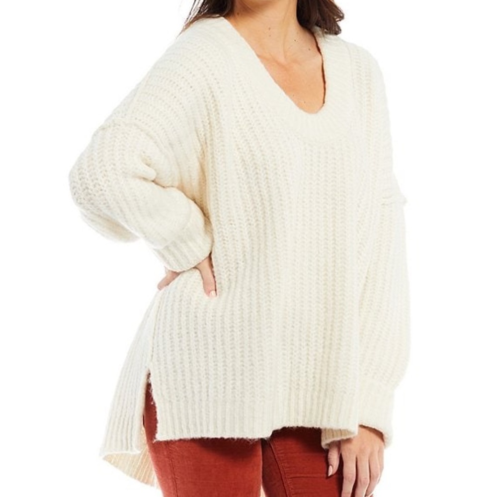 Free People Scoop Neck Cable Knit Oversized Pullover Sweater